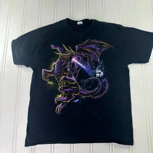 Vintage Y2k Dragon Fantasy Black Graphic T Shirt Tee XL CYBERGOTH goth scifi